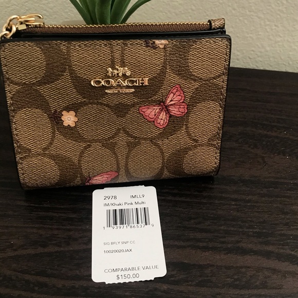 Coach Snap Card Case Signature Canvas Butterfly - Picture 3 of 8